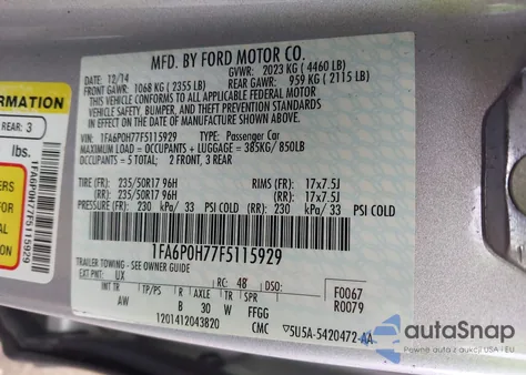 2015 Ford Fusion Se from USA, damaged, VIN 1FA6P0H77F5115929